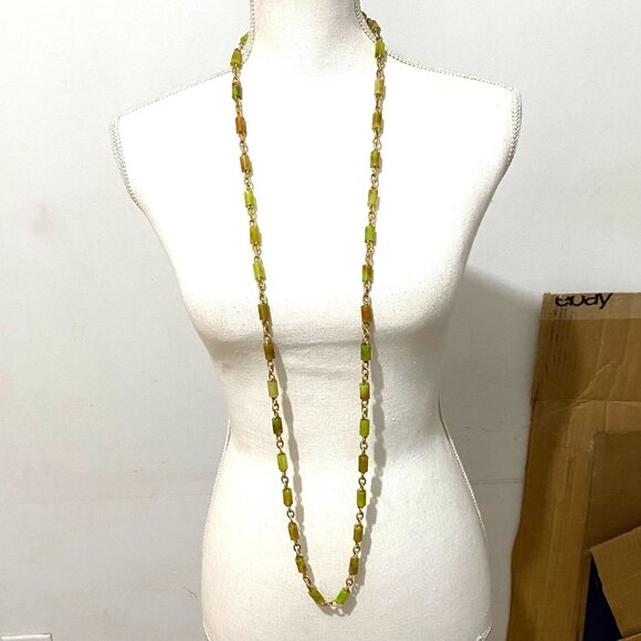 Macaroni Long Necklace 50" Gold Tone Chain Fall Color Boho Career Business - Picture 3 of 3